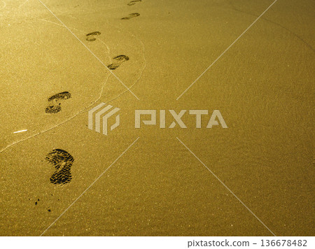 Footprints on beach in the sand 136678482