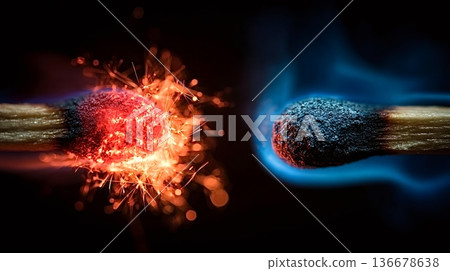 Chemistry of fire creating red and blue contrast Chemistry of fire creating red and blue contrast 136678638