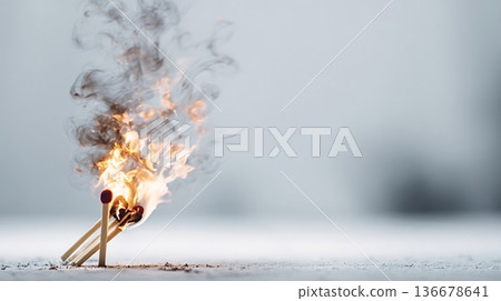 Burning matches creating fire and smoke on surface Burning matches creating fire and smoke on surface 136678641