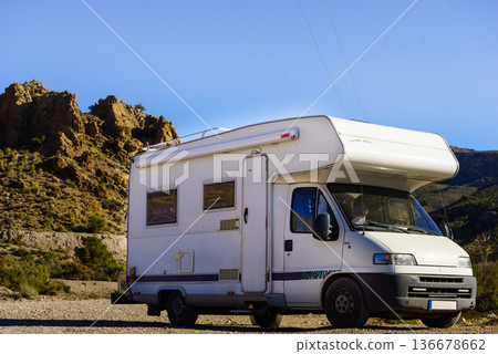 Rv camper in Sierra Alhamilla mountains, Spain. Rv camper in Sierra Alhamilla mountains, Spain. 136678662