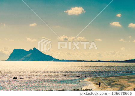 Seascape and Gibraltar rock on horizon 136678666