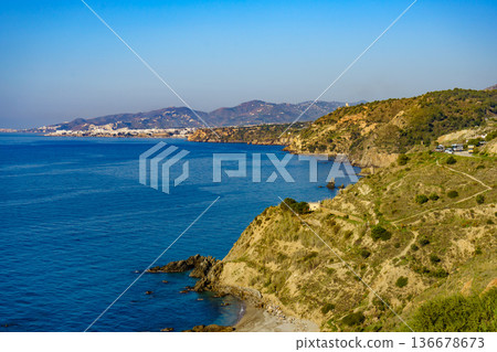 Spanish coast landscape, cliffs in Andalusia. 136678673