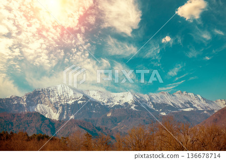 Mountains covered with snow. Beautiful wild nature of Alps Mountains covered with snow. Beautiful wild nature of Alps 136678714