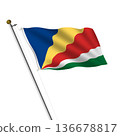 Seychelles Flagpole 3d illustration on white with clipping path 136678817