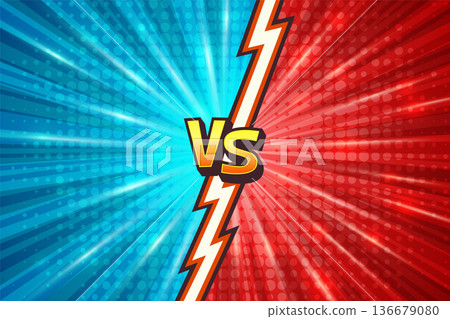 Comic Versus Vector Background. Versus Battle Screen. Versus vs Arena Split. Blue Red Halftone Burst Rays with Lightning Divider. Game Competition Banner Template, Dynamic Fighting Poster Backdrop Comic Versus Vector Background. Versus Battle Screen. Versus vs Arena Split. Blue Red Halftone Burst Rays with Lightning Divider. Game Competition Banner Template, Dynamic Fighting Poster Backdrop 136679080