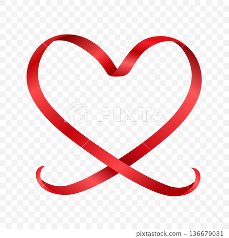 Vector 3d Red Ribbon Heart Outline. Ribbon Love Symbol, Valentine Heart. Elegant Curved Satin Tape Shape. Romantic Wedding Decoration Design Element Vector 3d Red Ribbon Heart Outline. Ribbon Love Symbol, Valentine Heart. Elegant Curved Satin Tape Shape. Romantic Wedding Decoration Design Element 136679081