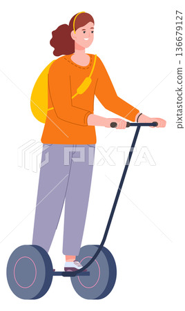 Segway driver character. Woman on electric transport icon 136679127