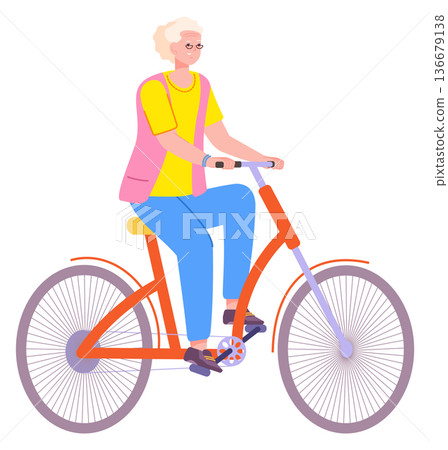 Old woman ride bicycle. Active senior lifestyle Old woman ride bicycle. Active senior lifestyle 136679138