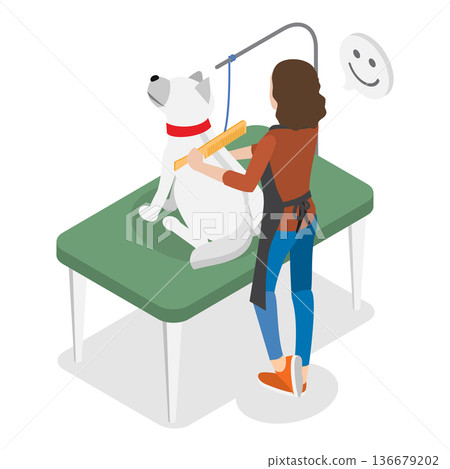 3D Isometric Flat Vector Illustration of Pet Lovers, Veterinary Clinic, Homeless Animals Shelter. Item 5 136679202