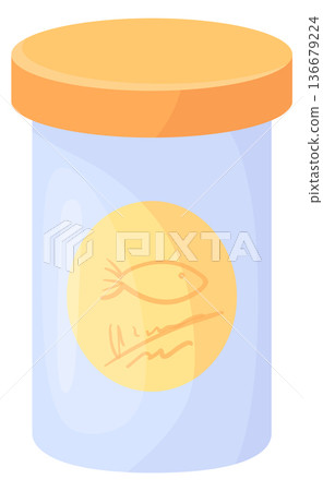Pet fish supply plastic tube jar cartoon icon 136679224