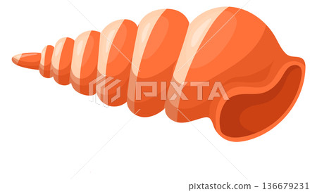 Spiral conch. Ocean shore shell cartoon icon 136679231
