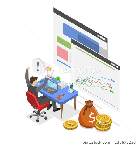 3D Isometric Flat Vector Illustration of Hedge Fund Investments, Venture Business. Item 2 136679236