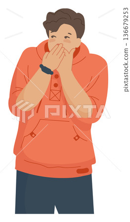 Guy keep secret. Young man close lips to be quiet 136679253