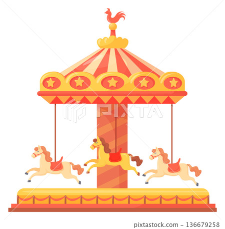 Merry-go-round attraction. Horse carousel. Fair cartoon icon 136679258