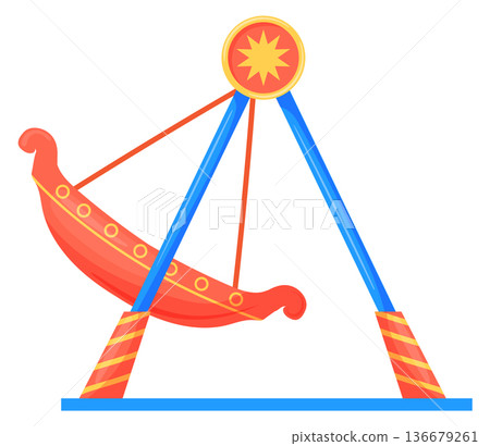 Pirate ship park ride. Swing boat attraction Pirate ship park ride. Swing boat attraction 136679261