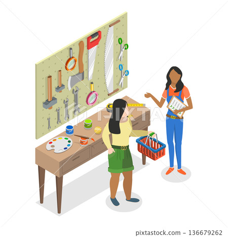 3D Isometric Flat Vector Illustration of Hardware Store, Renovation Retail. Item 1 3D Isometric Flat Vector Illustration of Hardware Store, Renovation Retail. Item 1 136679262