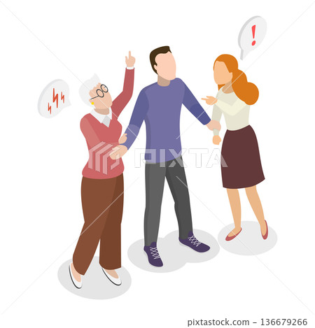 3D Isometric Flat Vector Illustration of Couple Conflict Scenes, Miscommunication And Understanding Issues. Item 5 3D Isometric Flat Vector Illustration of Couple Conflict Scenes, Miscommunication And Understanding Issues. Item 5 136679266