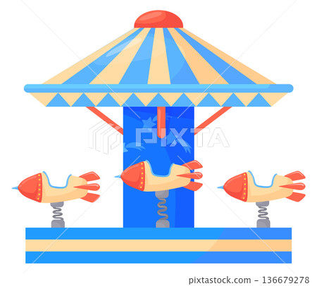 Rocket carousel. Kid park ride cartoon icon Rocket carousel. Kid park ride cartoon icon 136679278
