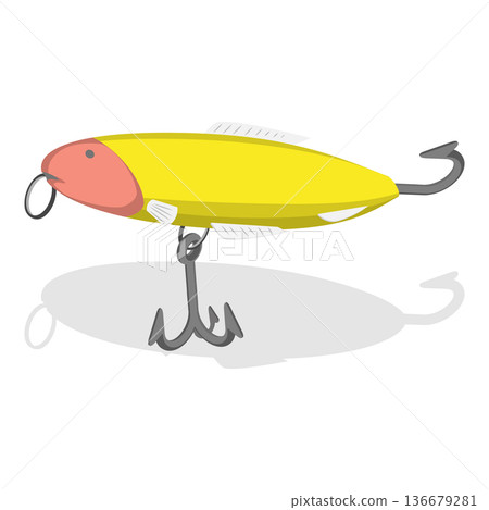 3D Isometric Flat Vector Illustration of Fishing Bait Collection, Fisherman Tackle and Artificial Fishes. Item 5 3D Isometric Flat Vector Illustration of Fishing Bait Collection, Fisherman Tackle and Artificial Fishes. Item 5 136679281
