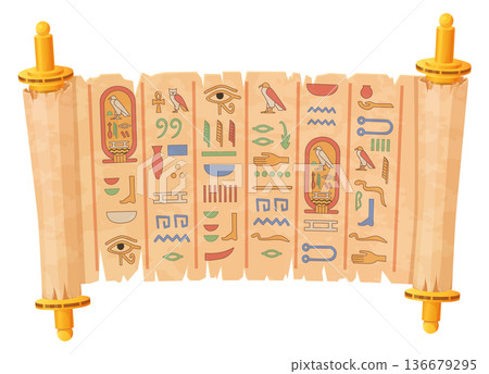 Ancient papyrus with egyptian hieroglyphs. Old scroll Ancient papyrus with egyptian hieroglyphs. Old scroll 136679295