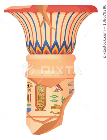 Egyptian column broken top. Traditional architecture element Egyptian column broken top. Traditional architecture element 136679296
