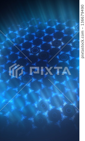 Blue glowing hexagon grid with light rays, futuristic technology background and cyber network pattern with copy space Blue glowing hexagon grid with light rays, futuristic technology background and cyber network pattern with copy space 136679490