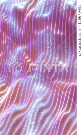 Shimmering pink and blue sparkling lines forming an abstract flowing digital pattern 136679495