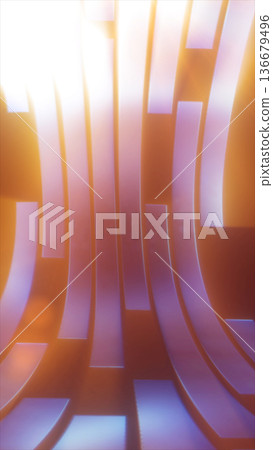 Soft glowing curved strips in warm orange and violet tones forming a smooth abstract pattern 136679496