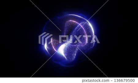Purple neon ring around a dark sphere with sparkling particles, abstract cosmic eclipse energy background 136679500