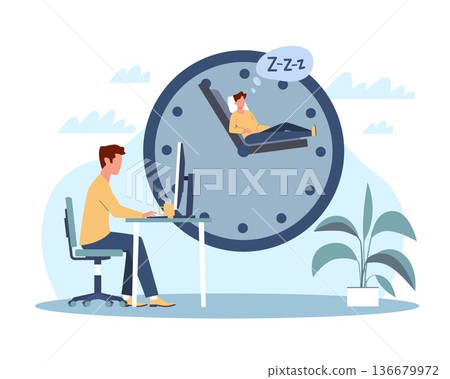 Free work schedule. Separation of work from sleep, Independent work, remote employment and freelancing, time management, productivity balance and discipline vector cartoon isolated concept Free work schedule. Separation of work from sleep, Independent work, remote employment and freelancing, time management, productivity balance and discipline vector cartoon isolated concept 136679972