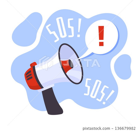 Important announcement. Warning of danger, call for help, large loudspeaker or megaphone with speech bubble, sos banner or poster, crisis attention signal cartoon isolated vector concept Important announcement. Warning of danger, call for help, large loudspeaker or megaphone with speech bubble, sos banner or poster, crisis attention signal cartoon isolated vector concept 136679982