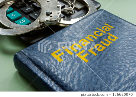 Financial fraud book with calculator. Financial crime investigation. Financial fraud book with calculator. Financial crime investigation. 136680070