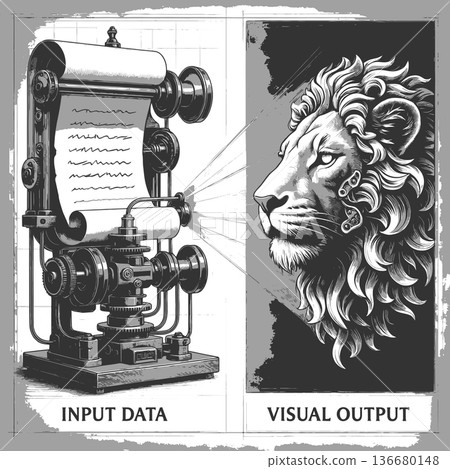 machine turning input data into visual output machine turning input data into visual output 136680148