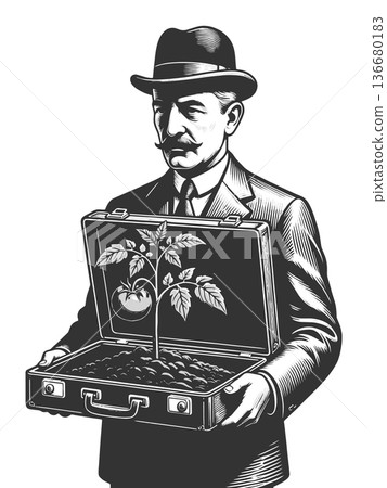 Businessman Holding Briefcase with Growing Plant 136680183