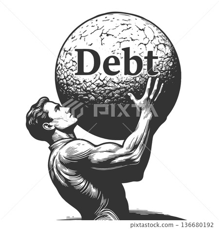 Man Struggling Under Giant Debt Burden raster 136680192