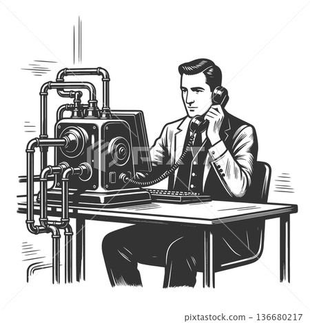 Businessman Using Industrial Telephone Computer Businessman Using Industrial Telephone Computer 136680217