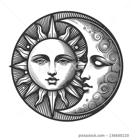 Sun and Moon Celestial Emblem vector illustration 136680220