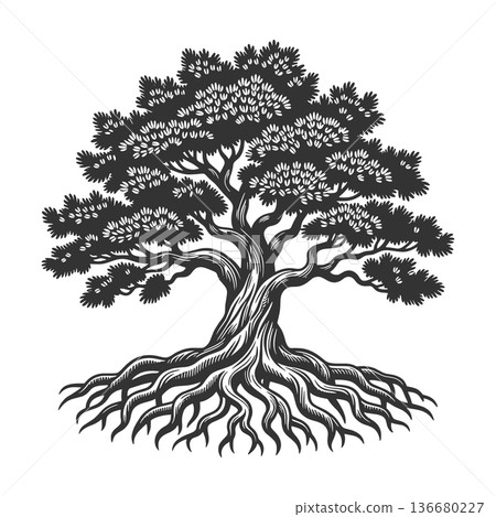Tree of Life with Exposed Roots vector 136680227