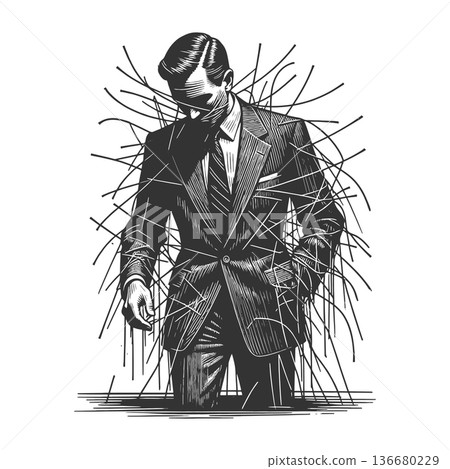 Businessman Entangled in Abstract Chaotic Lines 136680229
