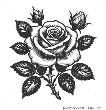 Rose Flower engraving sketch vector illustration 136680243