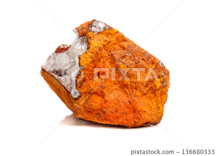 Macro mineral stone crystals Hemimorphite rock on a white background 136680333