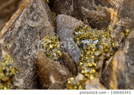 Macro mineral stone Barit Pyrit on a white background Macro mineral stone Barit Pyrit on a white background 136680343