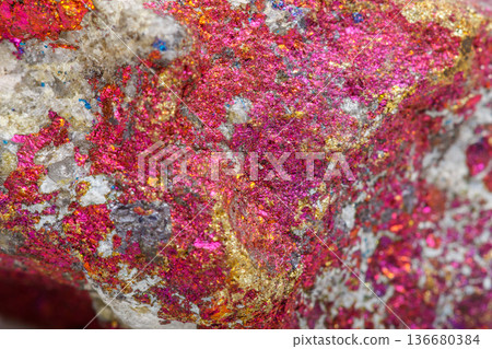 Macro mineral stone Chalcopyrite in the rock on a white background Macro mineral stone Chalcopyrite in the rock on a white background 136680384