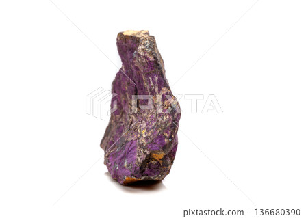 Macro mineral stone purpureus, (purple) purpurite in the breed a white background Macro mineral stone purpureus, (purple) purpurite in the breed a white background 136680390
