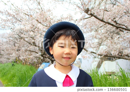 Infant wearing kindergarten uniform, entrance ceremony, graduation ceremony Infant wearing kindergarten uniform, entrance ceremony, graduation ceremony 136680501