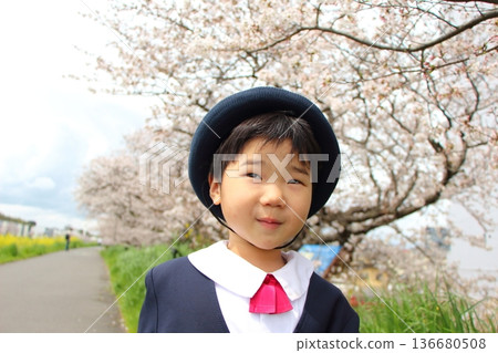 Infant wearing kindergarten uniform, entrance ceremony, graduation ceremony 136680508