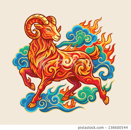 Chinese New Year of fiery sheep 2027. Vector isolated illustration in eastern style Chinese New Year of fiery sheep 2027. Vector isolated illustration in eastern style 136680544