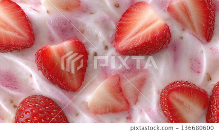 Sliced Strawberry Vanilla Ice Cream Shows a Mix of Colors and Textures Sliced Strawberry Vanilla Ice Cream Shows a Mix of Colors and Textures 136680600