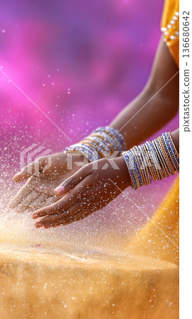 Hands of Women Celebrate Indian Traditional Festival With Colors and Joy During a Vibrant Occasion Hands of Women Celebrate Indian Traditional Festival With Colors and Joy During a Vibrant Occasion 136680642