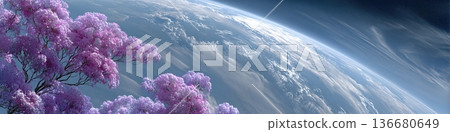 View of Earth From Space With Purple Trees in Foreground in Earth Bud Picture Book View of Earth From Space With Purple Trees in Foreground in Earth Bud Picture Book 136680649